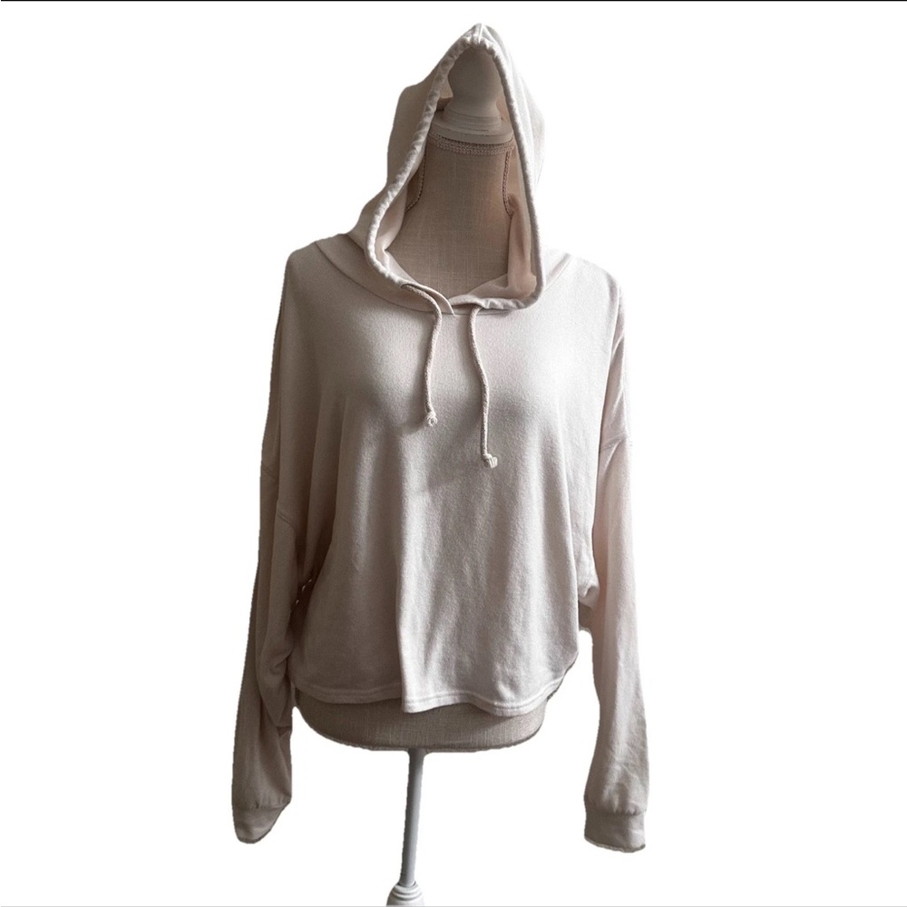 Double Zero Lovely Large Cropped Sweatshirt Hoodie Ivory Beige